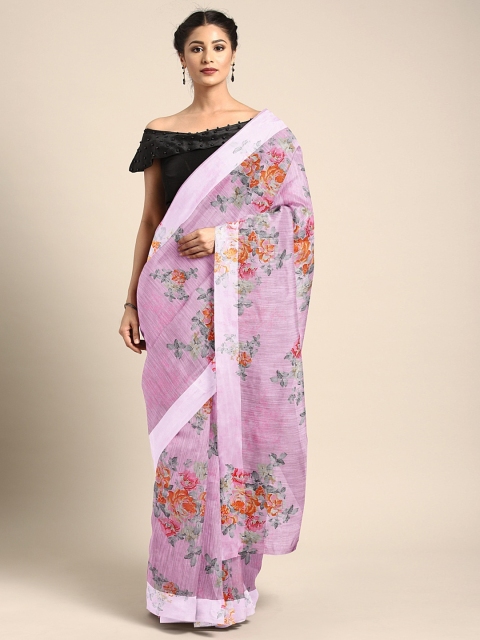 

KALINI Lavender Cotton Blend Floral Printed Pochampally Saree