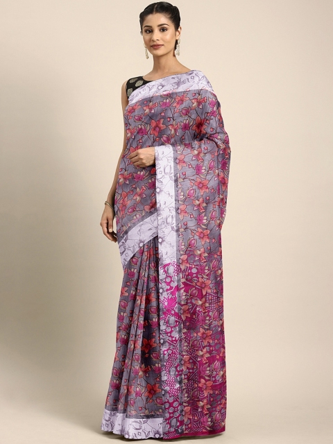 

KALINI Grey & Pink Art Silk Printed Mysore Silk Saree