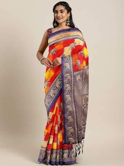 

KALINI Red & Off-White Art Silk Printed Mysore Silk Saree