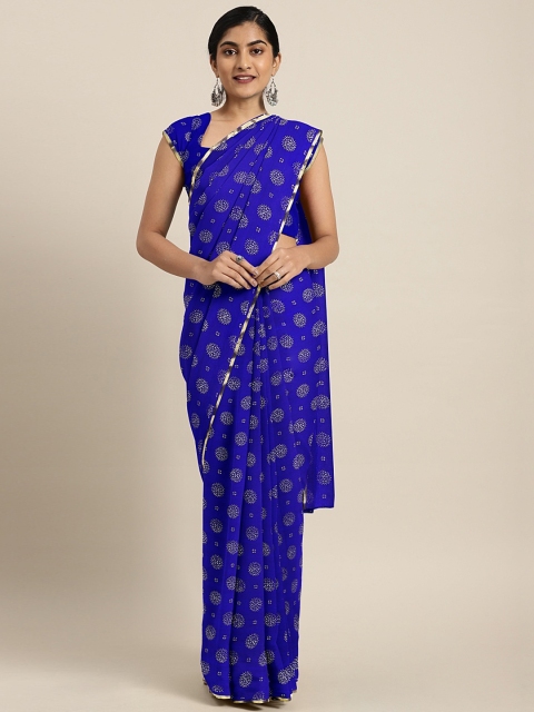 

KALINI Blue & Golden Poly Georgette Printed Pochampally Saree