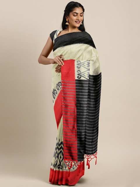 

KALINI Cream-Coloured Art Silk Printed Mysore Silk Saree