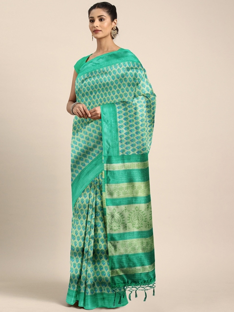 

KALINI Green & Blue Art Silk Printed Mysore Silk Saree