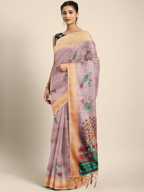

KALINI Pink & Green Art Silk Printed Saree, Maroon