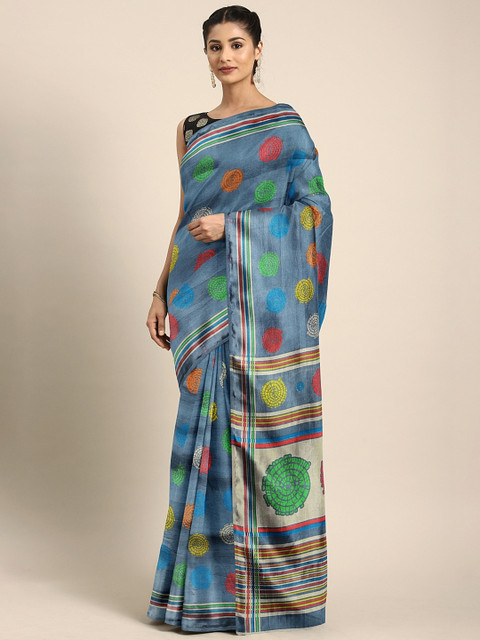 

KALINI Blue Art Silk Printed Mysore Silk Saree