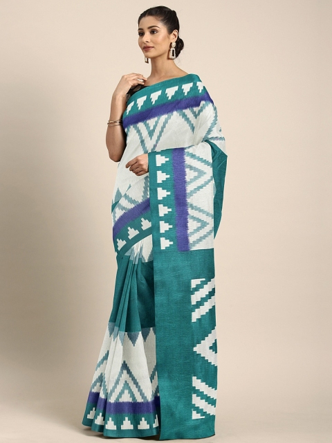 

KALINI Off-White & Green Art Silk Printed Mysore Silk Saree