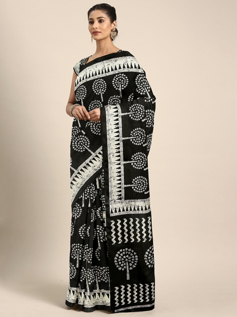 

KALINI Black & Cream-Coloured Art Silk Printed Khadi Saree