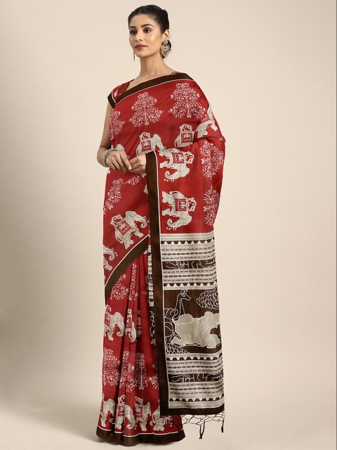 

KALINI Maroon Art Silk Printed Mysore Silk Saree