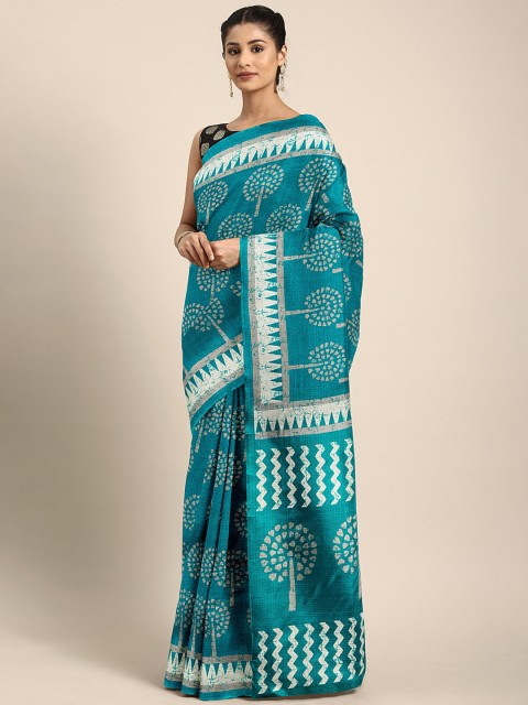 

KALINI Green Art Silk Printed Khadi Saree