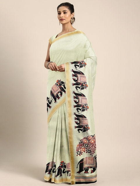 

KALINI Off-White Art Silk Printed Khadi Saree