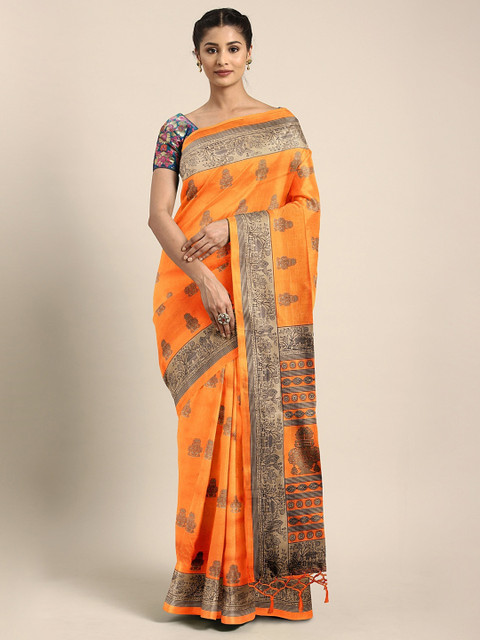 

KALINI Orange & Black Art Silk Printed Mysore Silk Saree