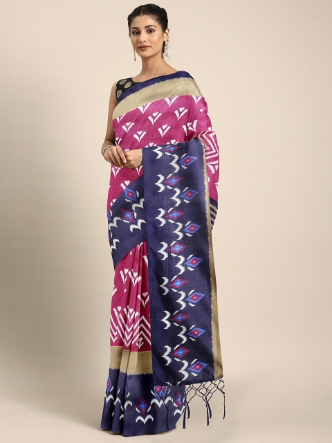 

KALINI Pink & Navy Blue Art Silk Printed Mysore Silk Saree