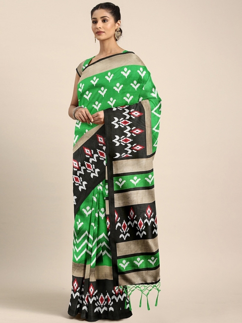 

KALINI Green & Black Art Silk Printed Mysore Silk Saree