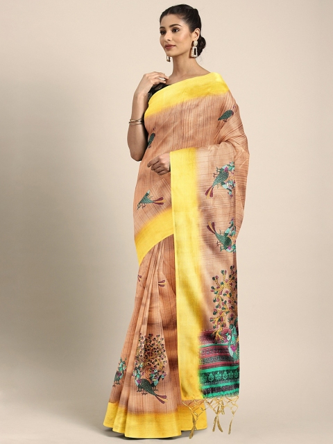 

KALINI Peach-Coloured Art Silk Printed Mysore Silk Saree