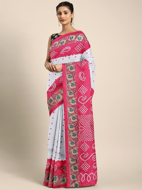 

KALINI White & Pink Art Silk Printed Mysore Silk Saree