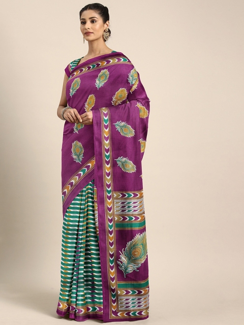 

KALINI Purple & Green Art Silk Printed Mysore Silk Saree