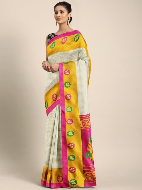 

KALINI White Art Silk Printed Mysore Silk Saree