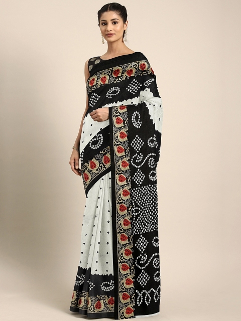 

KALINI White & Black Art Silk Printed Mysore Silk Saree
