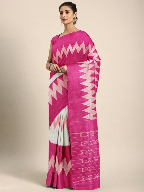 

KALINI Off-White & Pink Art Silk Printed Mysore Silk Saree