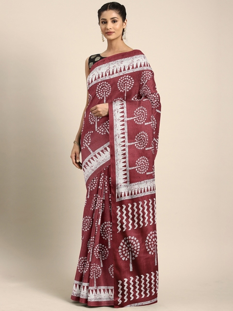 

KALINI Maroon & White Art Silk Printed Mysore Silk Saree