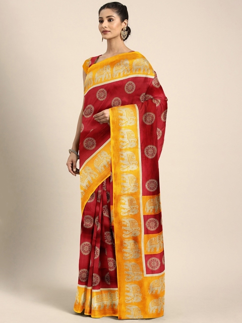 

KALINI Maroon & Gold-Toned Art Silk Printed Mysore Silk Saree