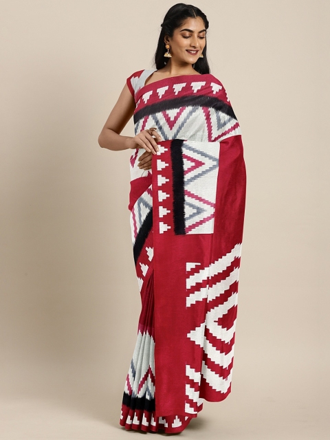 

KALINI Red & White Art Silk Printed Mysore Silk Saree