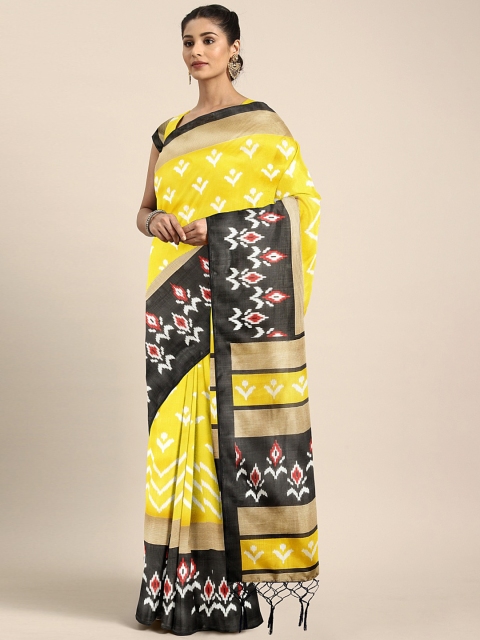 

KALINI Yellow & Black Art Silk Printed Mysore Silk Saree
