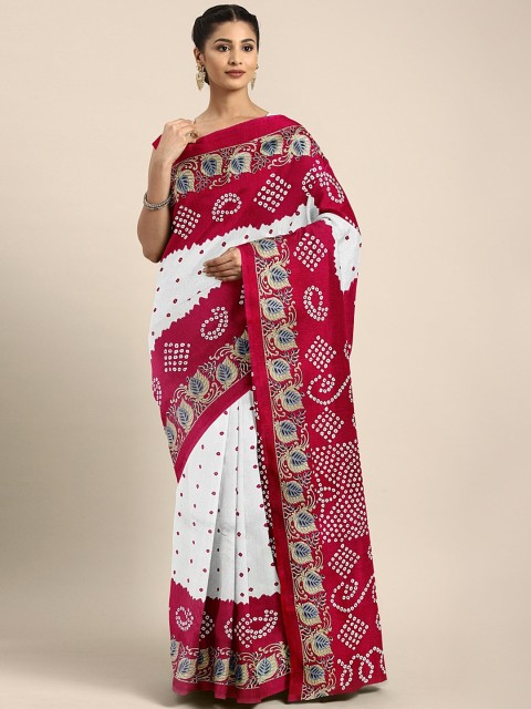 

KALINI White & Pink Art Silk Printed Bandhani Saree