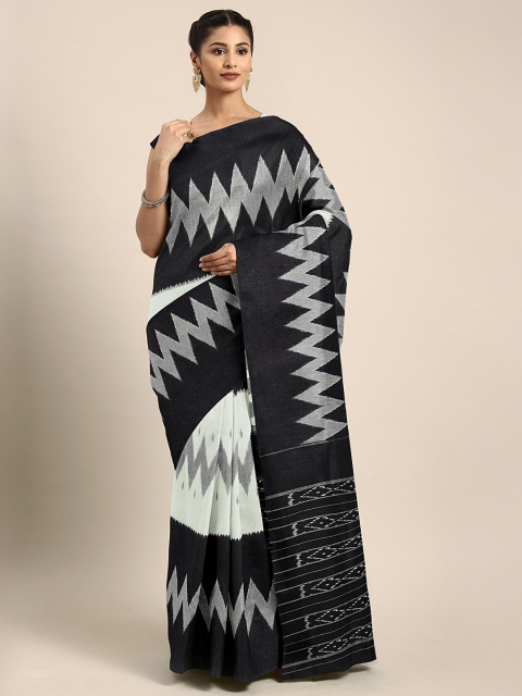 

KALINI White & Black Art Silk Printed Mysore Silk Saree