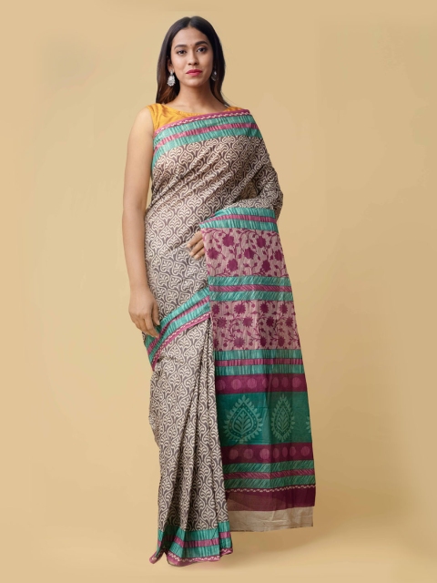 

Unnati Silks Grey & White Pure Cotton Printed Saree