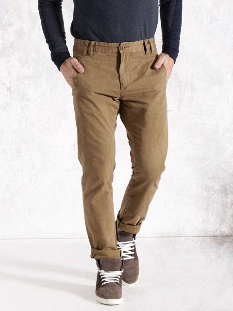 

Roadster Men Khaki Washed Flat Front Slim Fit Trousers