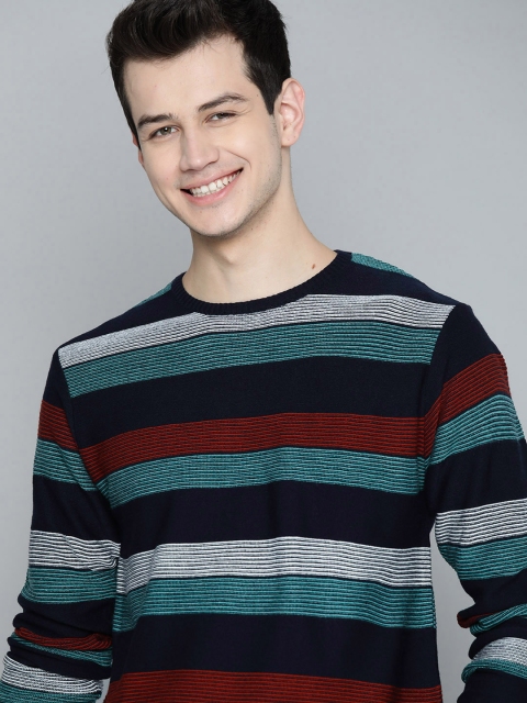 

Mast & Harbour Men Black & Teal Green Multi Striped Pullover Acrylic Sweater