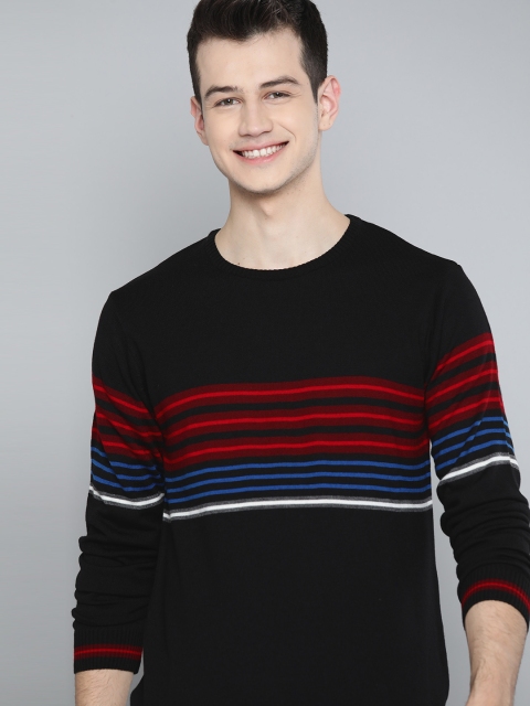 

Mast & Harbour Men Black & Red Striped Pullover