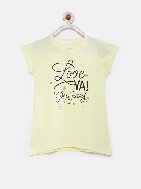 

Pepe Jeans Girls Yellow Printed Pure Cotton T-shirt
