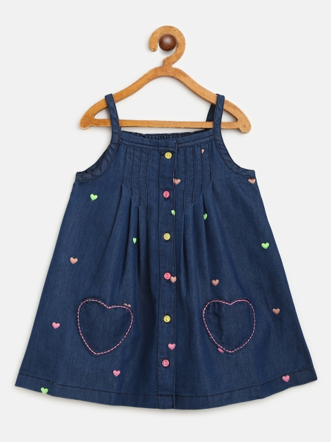 

Nauti Nati Girls Navy Blue Chambray Embroidered A-Line Dress