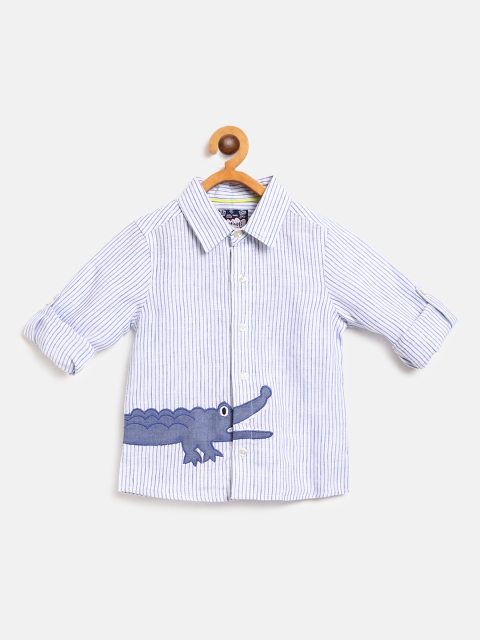 

Nauti Nati Boys Blue & White Regular Fit Striped Casual Shirt