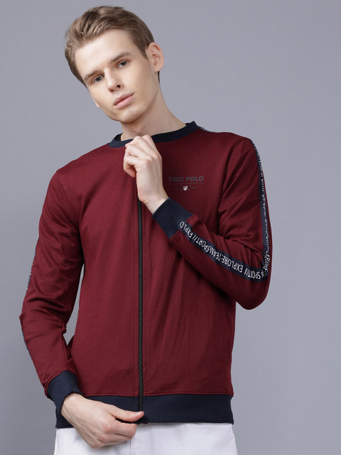 

The Indian Garage Co Men Burgundy Solid Sweatshirt
