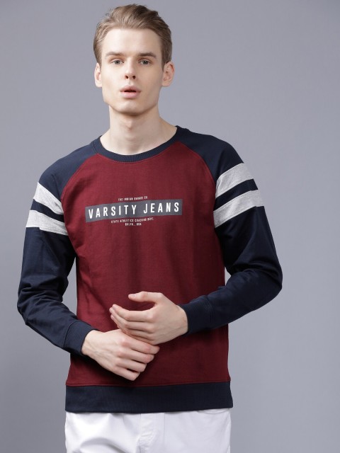 

The Indian Garage Co Men Burgundy & Navy Blue Colourblocked Sweatshirt