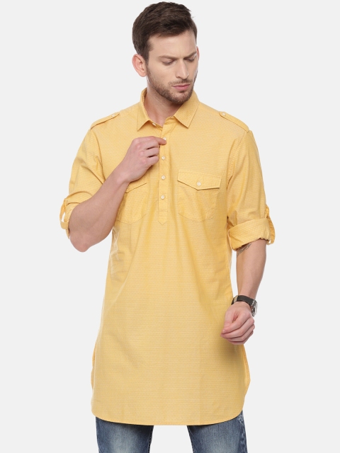 

IVOC Men Yellow Woven Design Pathani Kurta