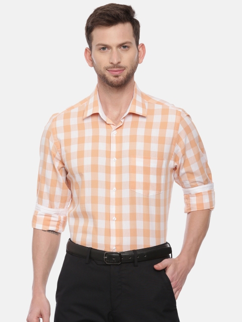 

IVOC Men White & Orange Slim Fit Checked Formal Shirt