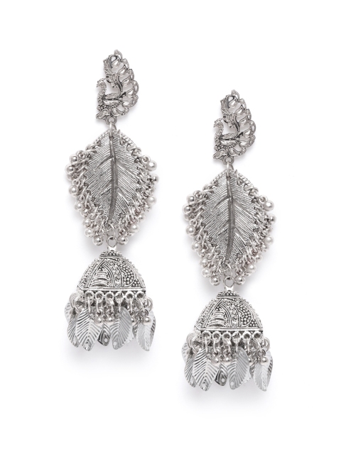 

DIVA WALK Oxidised Silver Plated Handcrafted Dome Shaped Jhumkas