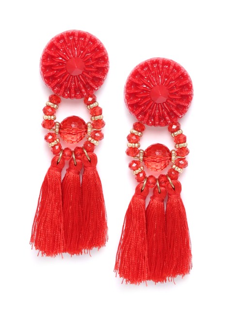 

DIVA WALK Red Beaded & Tasselled Handcrafted Contemporary Drop Earrings