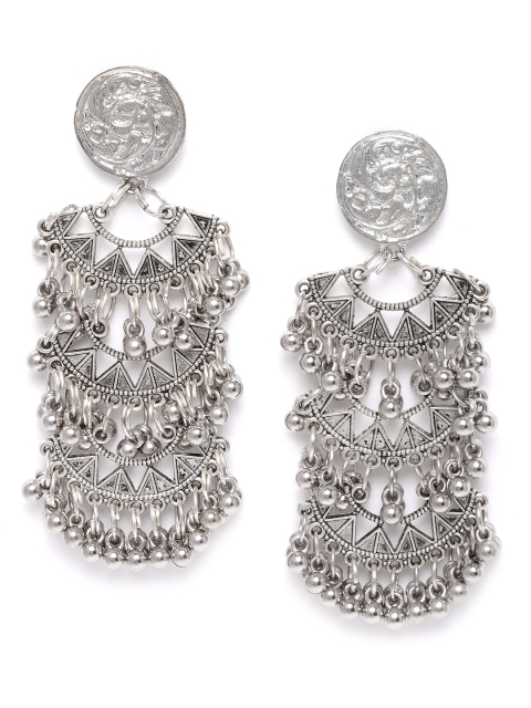 

DIVA WALK Oxidised Silver-Plated Handcrafted Geometric Drop Earrings