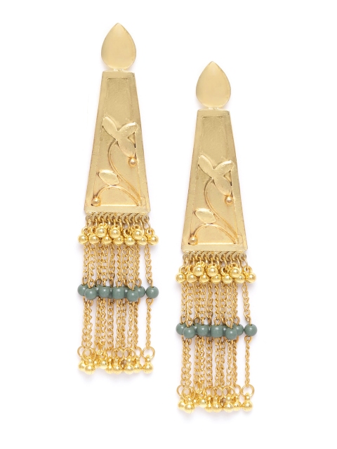 

DIVA WALK Gold-Plated Beaded Tasselled Handcrafted Triangular Drop Earrings