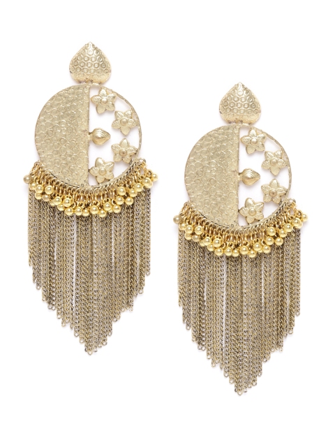 

DIVA WALK Gold-Plated Textured Handcrafted Tasselled Circular Drop Earrings