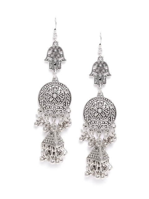 

DIVA WALK Oxidised Silver-Plated Handcrafted Geometric Jhumkas