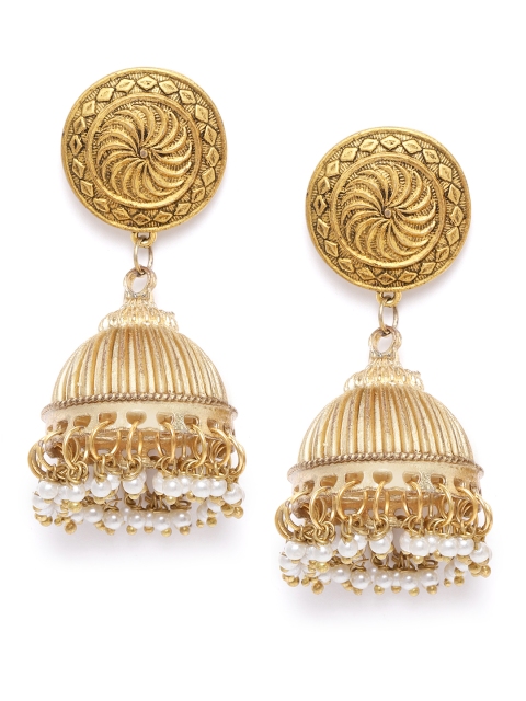 

DIVA WALK White Gold-Plated Beaded Handcrafted Dome Shaped Jhumkas