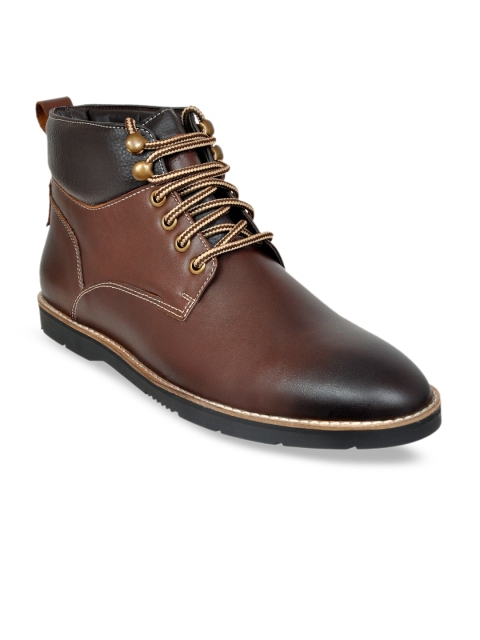 

Allen Cooper Men Brown Solid Leather Mid-Top Flat Boots