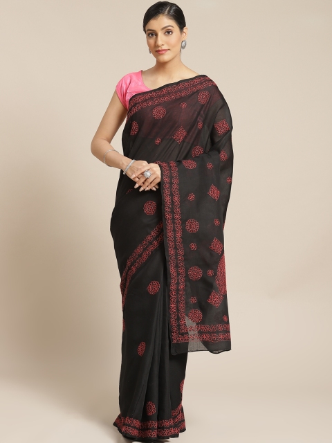 

ADA Black & Red Pure Cotton Chikankari Hand Embroidered Sustainable Saree