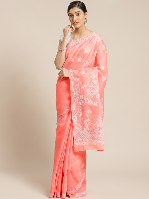 

ADA Pink & White Chikankari Embroidered Sustainable Saree