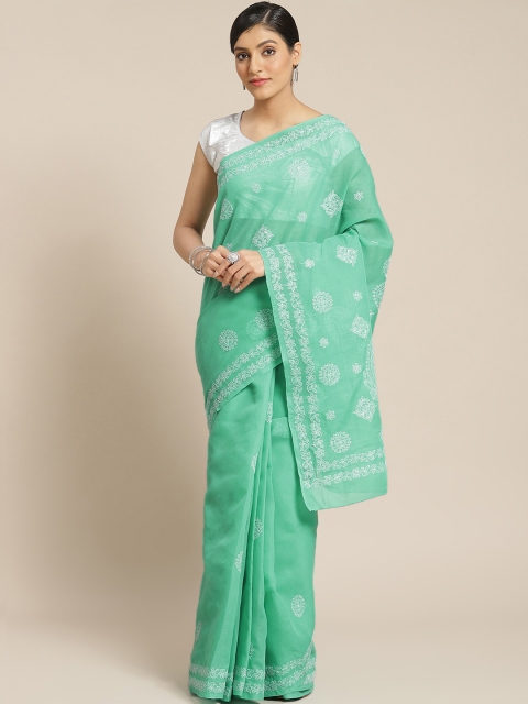 

ADA Green & White Chikankari Embroidered Sustainable Saree